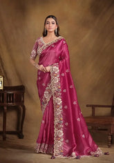 India Silk Deep Pink Sarees Featuring A Blend Of Multiple Fabrics Offer A Perfect Balance Of Elegance